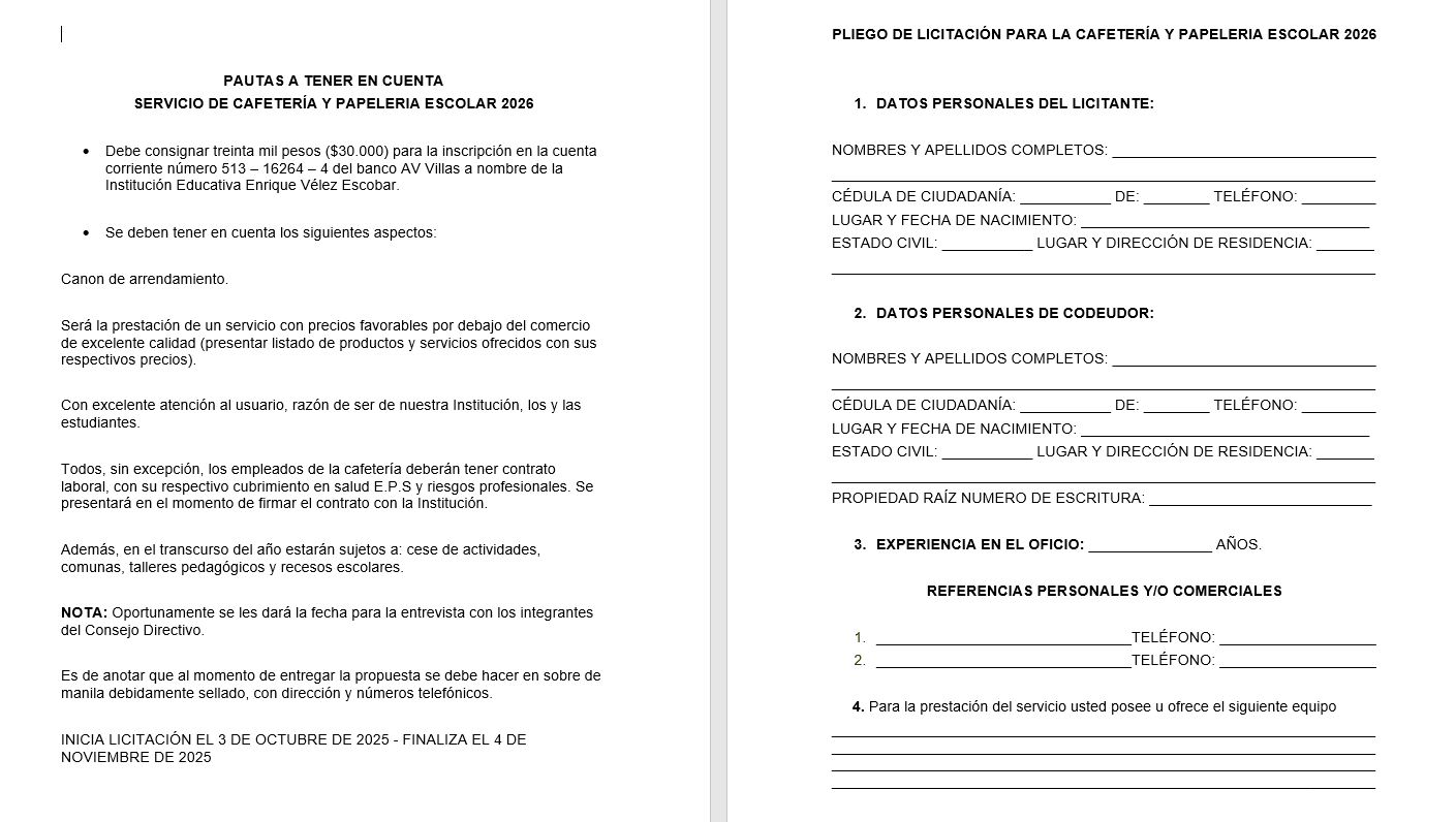 PAUTAS A TENER EN CUENTA - SERVICIO DE CAFETERÍA Y PAPELERIA ESCOLAR 2026
